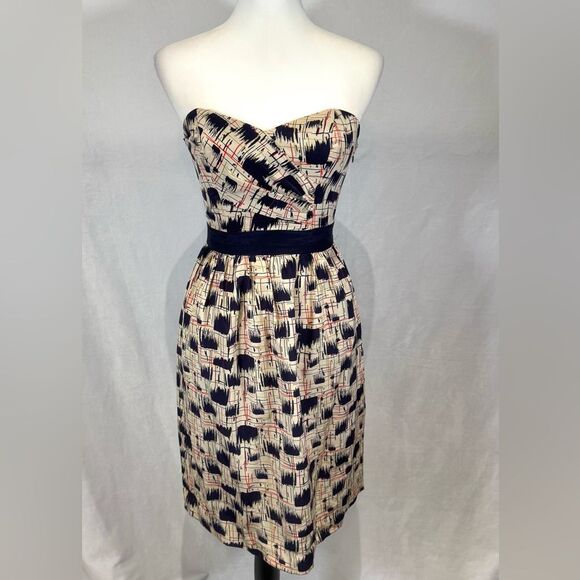 Anthro Burlap Silk geo scratch print sweetheart corset strapless dress size 0 - Picture 1 of 5